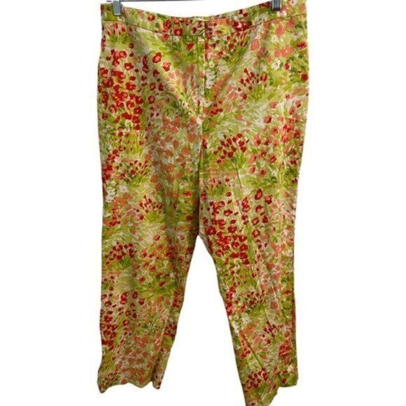Rafael Yellow and orange floral flat front pants. Size 16 - Picture 1 of 5